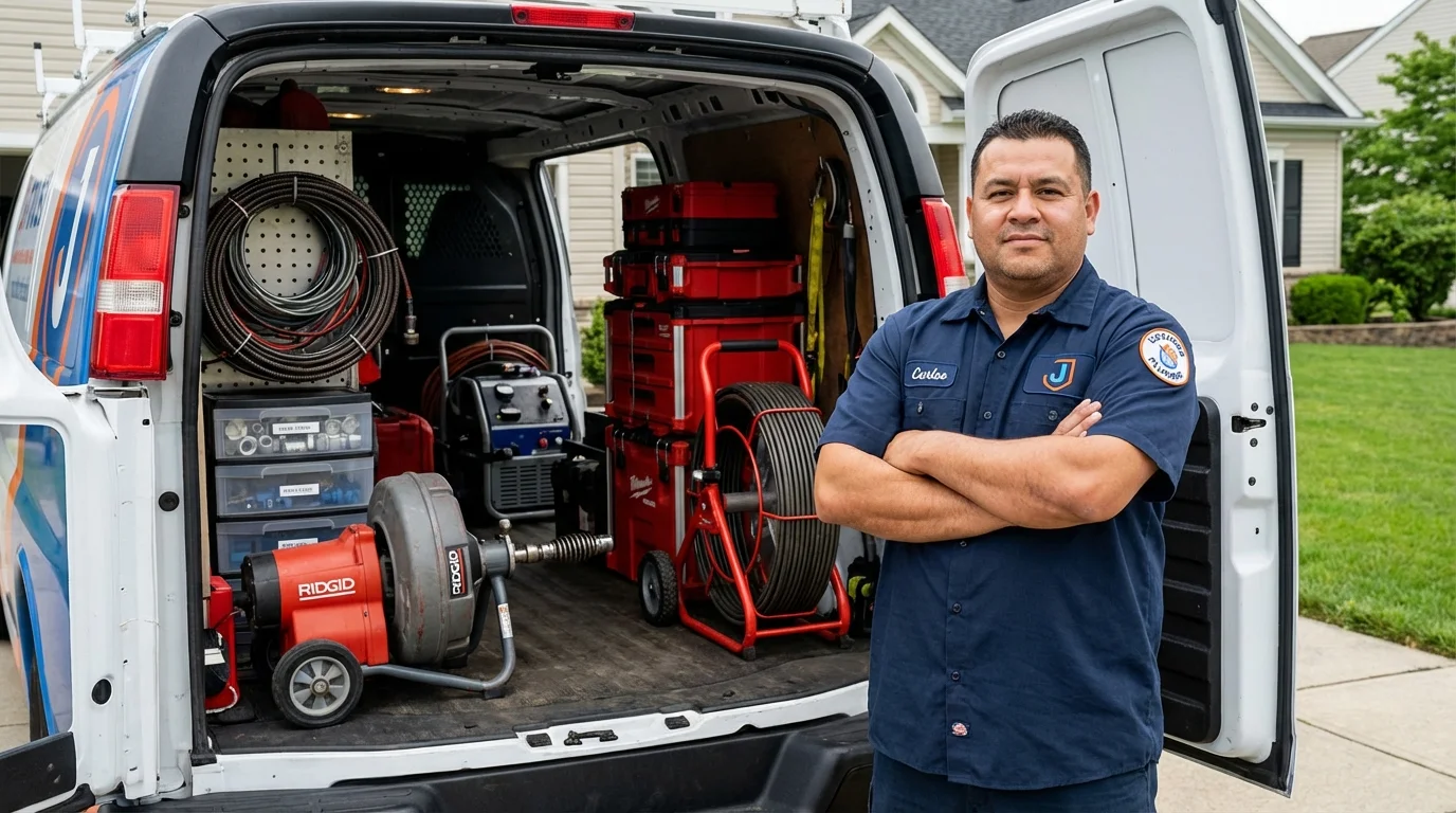 Professional drain cleaning equipment and Johns Plumbing LLC plumber in Indialantic