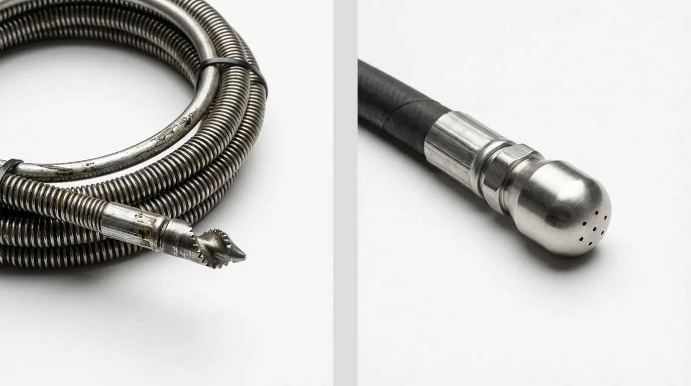 Drain snake cable and hydro jetting nozzle used for drain cleaning in Indialantic, FL