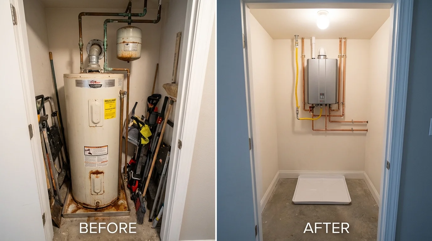 Tank water heater versus wall-mounted tankless unit comparison for Indialantic, FL homeowners