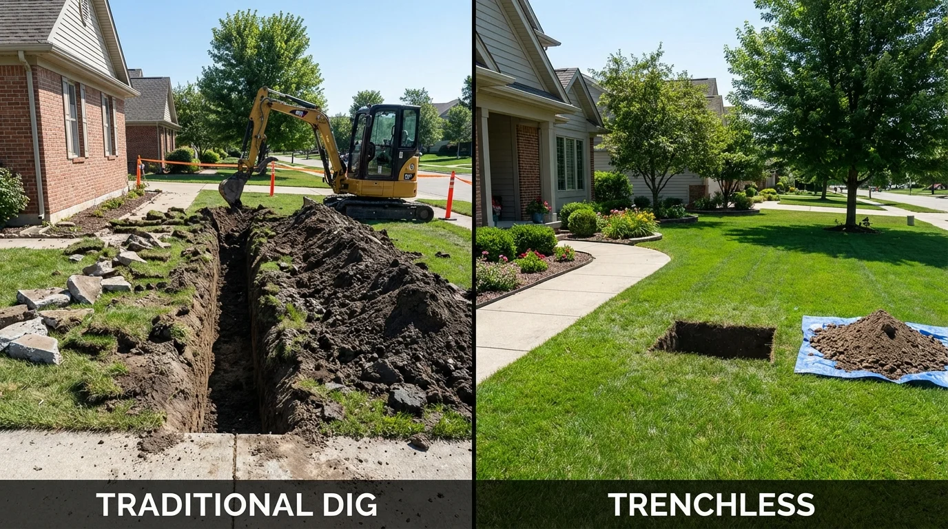 Trenchless sewer repair with minimal yard damage versus traditional excavation in Indialantic, FL